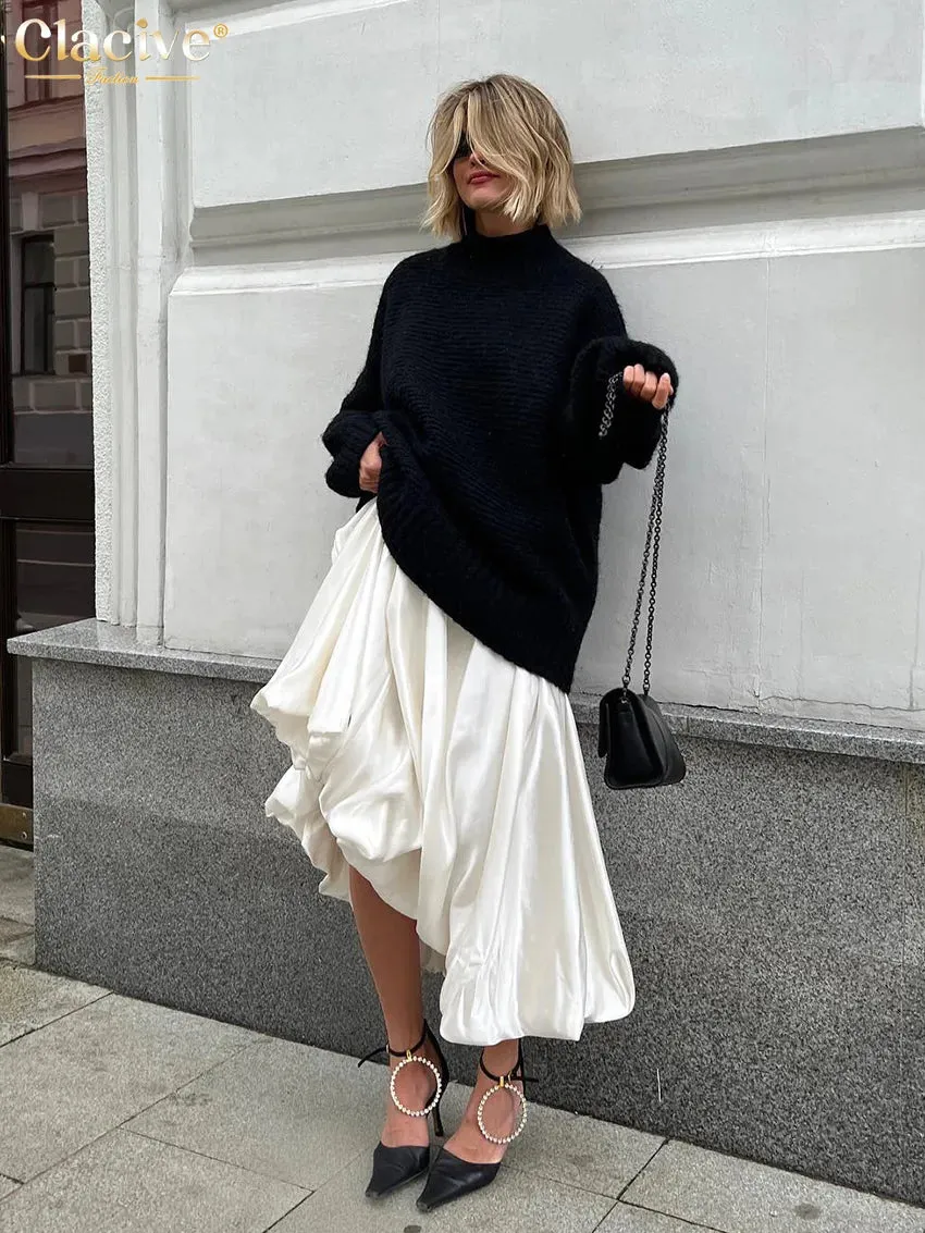 Satin Skirts For Women Elegant High Waist Ankle-Length Casual Loose
