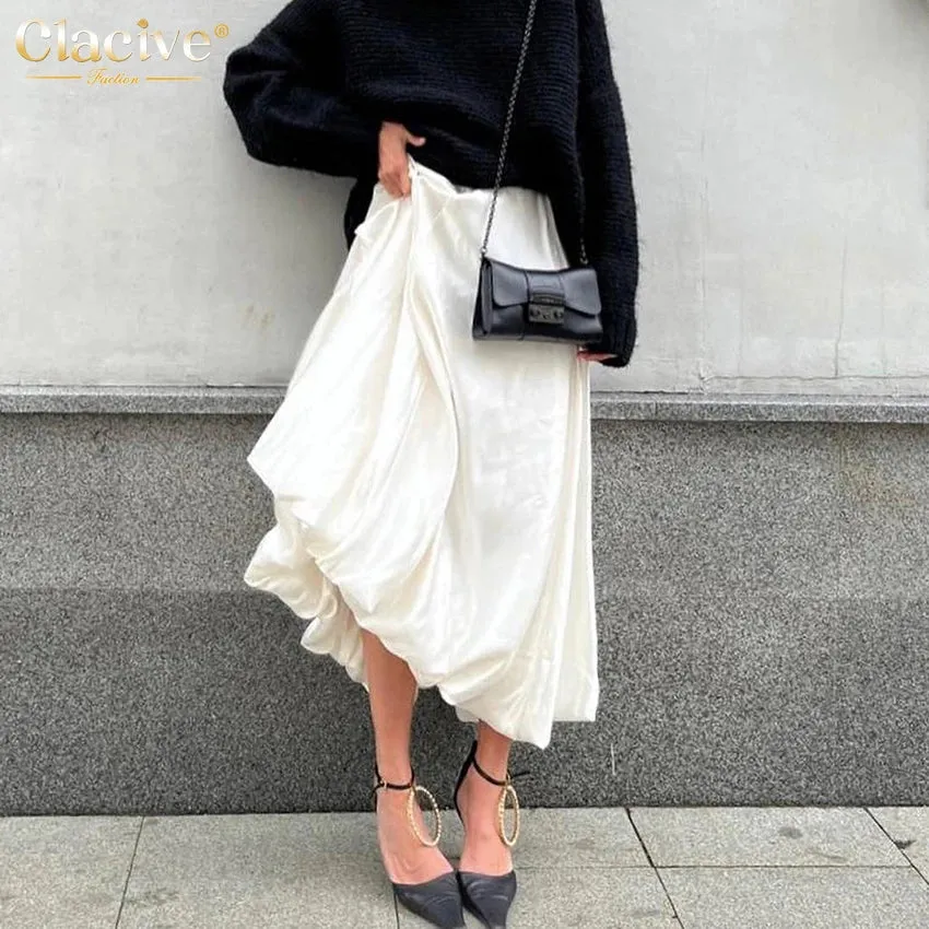 Satin Skirts For Women Elegant High Waist Ankle-Length Casual Loose