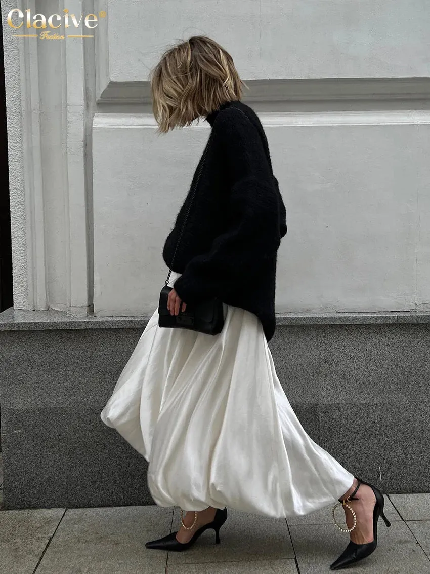 Satin Skirts For Women Elegant High Waist Ankle-Length Casual Loose