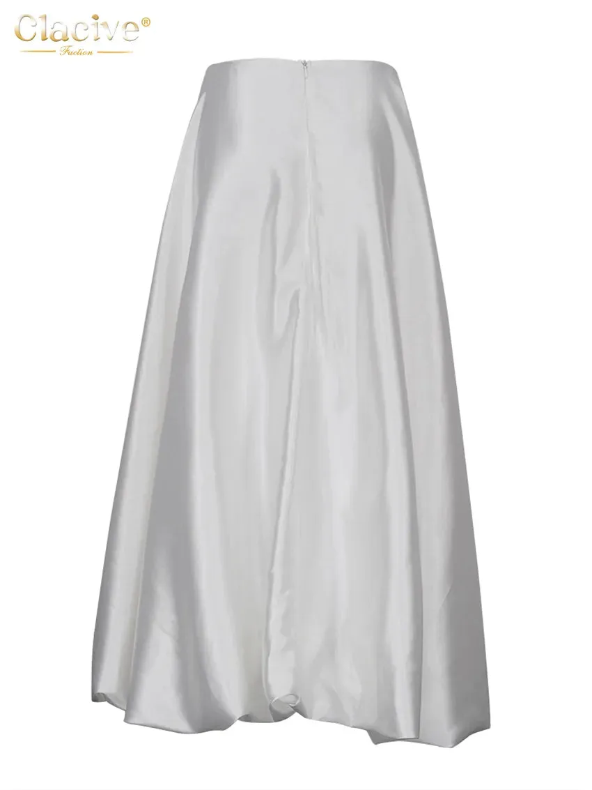 Satin Skirts For Women Elegant High Waist Ankle-Length Casual Loose