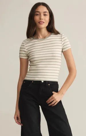 Saxton Striped Tee-Sage Green