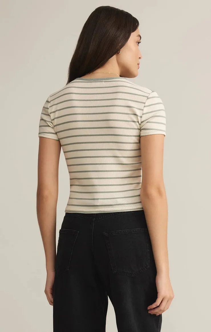 Saxton Striped Tee-Sage Green