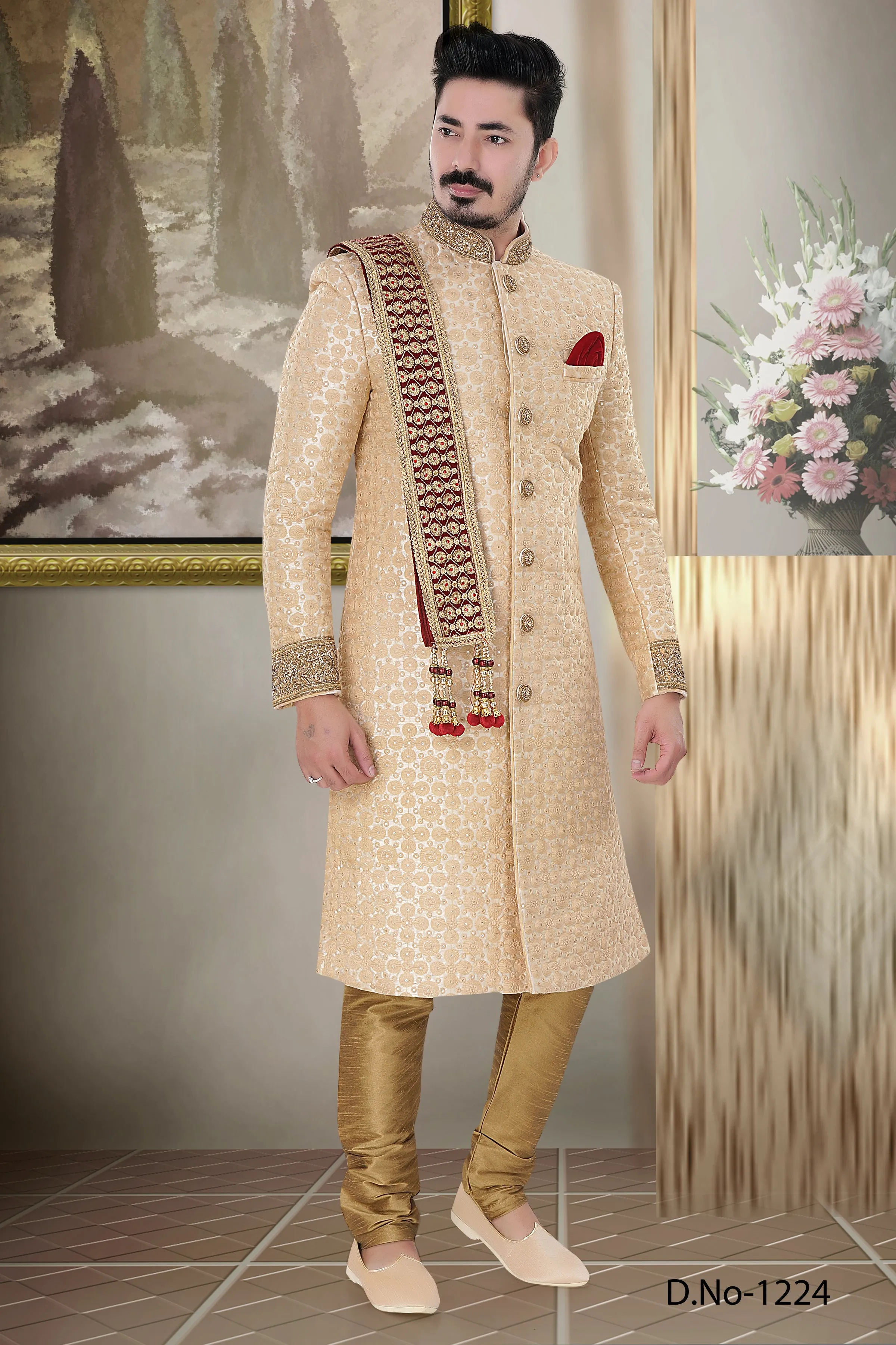 Sherwani (Custom Tailored) - (D.No.-1224)