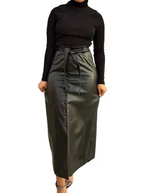 Shiyinvie Womens Faux Leather Skirt Elegant High Waist Pencil Skirts with Wrap Leather Skirts for Women High Waisted Leather Skirt High Waisted Faux Leather Skirt (Black S)