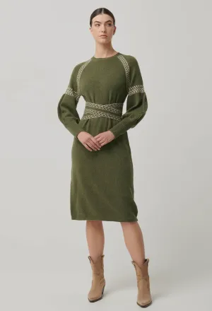 Sierra Merino Wool Blend Knit Dress in Moss