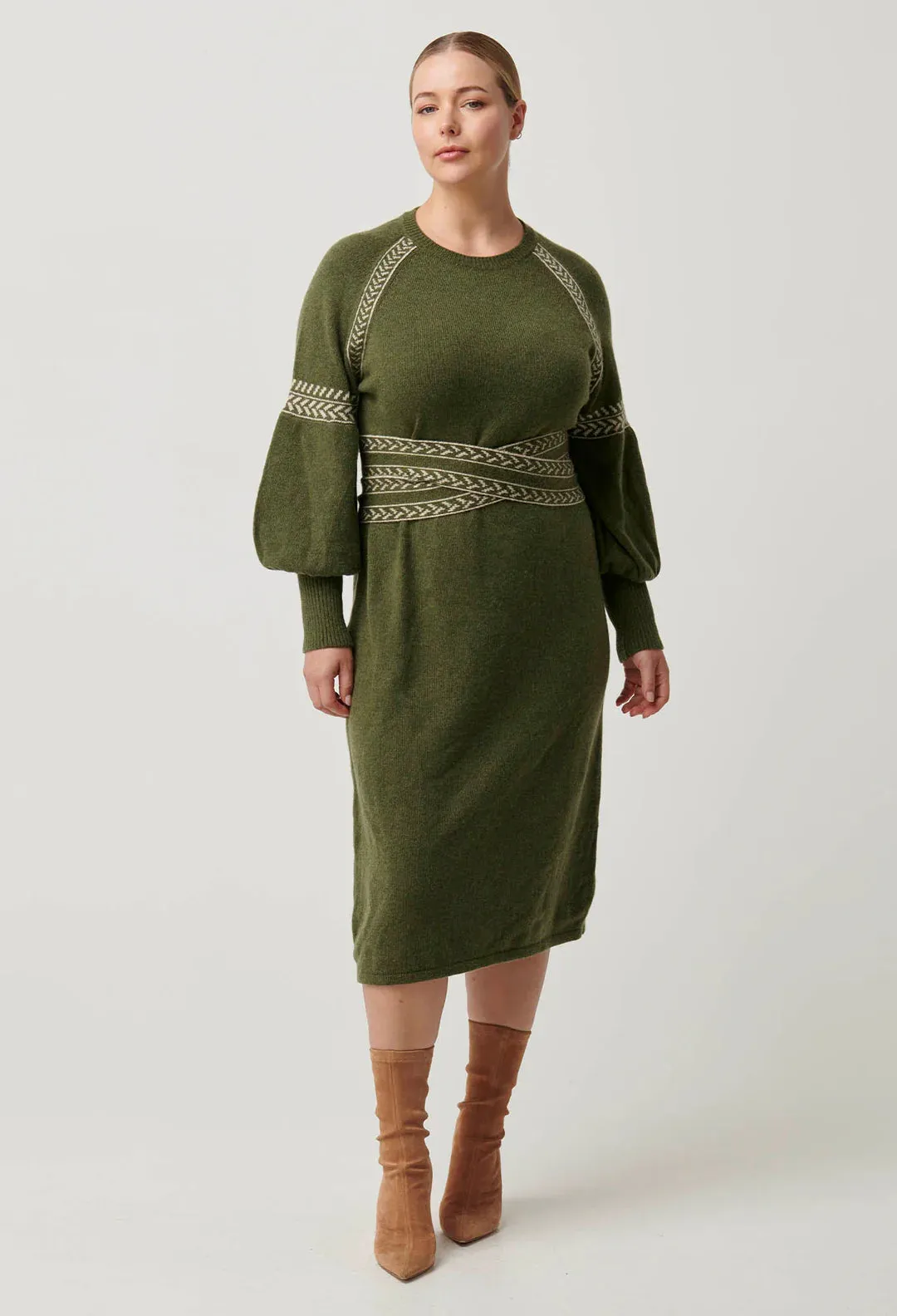 Sierra Merino Wool Blend Knit Dress in Moss
