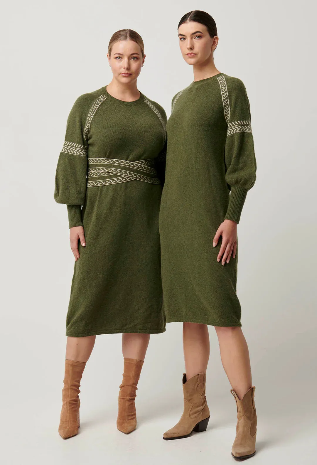 Sierra Merino Wool Blend Knit Dress in Moss