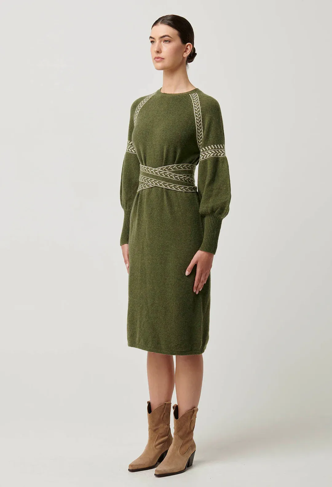 Sierra Merino Wool Blend Knit Dress in Moss