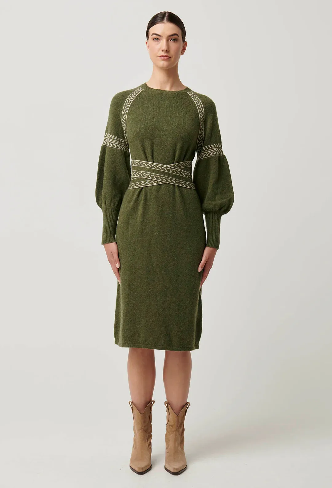 Sierra Merino Wool Blend Knit Dress in Moss