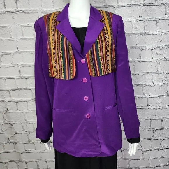 Silk Boutique 100% Purple Blazer with Cropped Vest, Women's 10 NWT