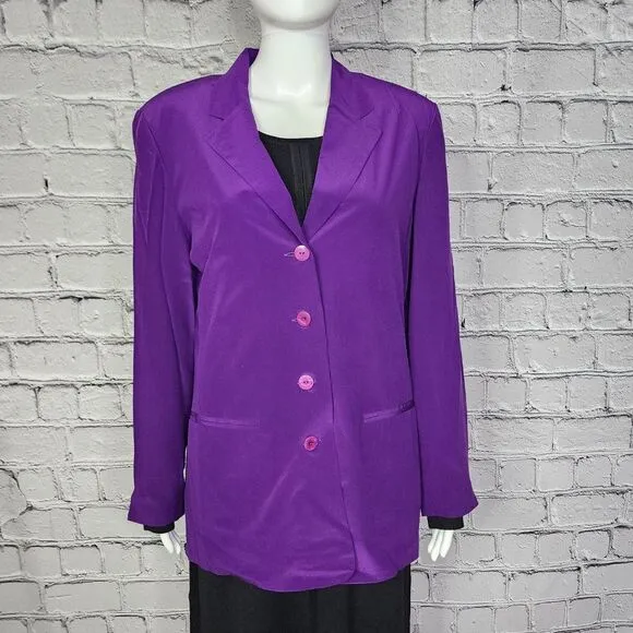 Silk Boutique 100% Purple Blazer with Cropped Vest, Women's 10 NWT