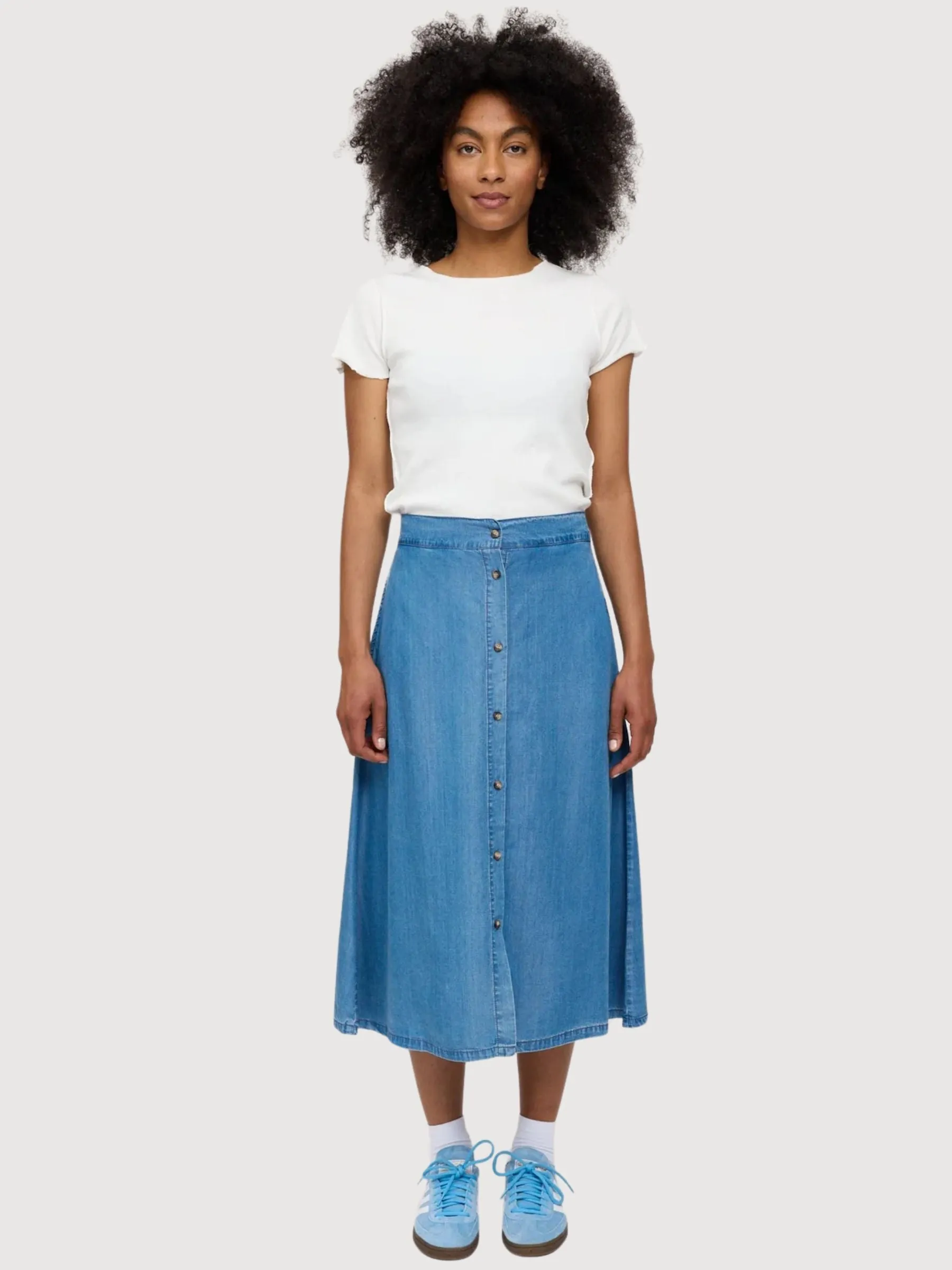 Skirt Denim Midi Dark Blue Lyocell | Mazine
