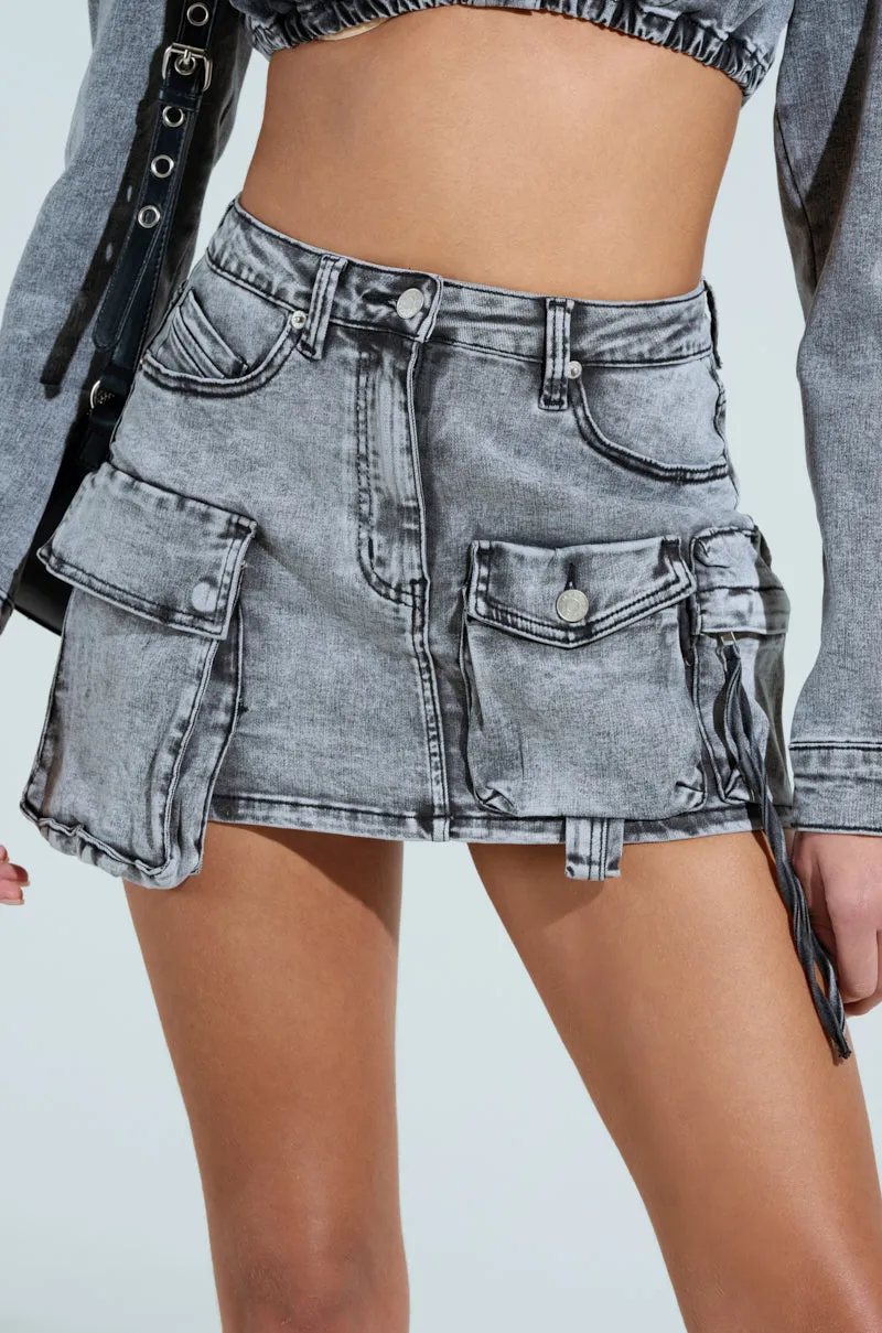 SKY HIGH GREY DENIM MINI SKIRT