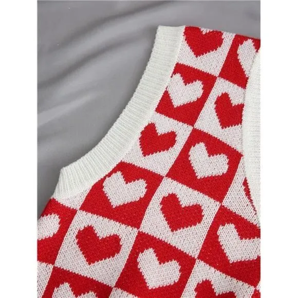 Sleeveless Round Neck Cute Strawberry Sweater Vest Crop Shirt Top for Women