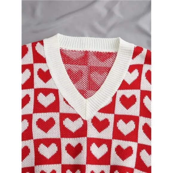 Sleeveless Round Neck Cute Strawberry Sweater Vest Crop Shirt Top for Women