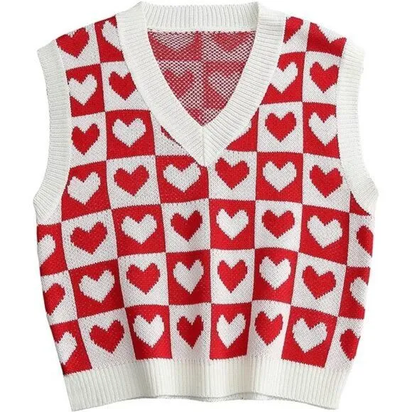 Sleeveless Round Neck Cute Strawberry Sweater Vest Crop Shirt Top for Women