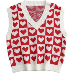 Sleeveless Round Neck Cute Strawberry Sweater Vest Crop Shirt Top for Women