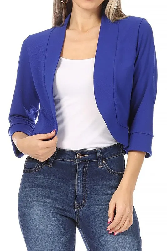 Solstice Cadence Cropped Blazer Solid, waist length, collarless blazer cardigan