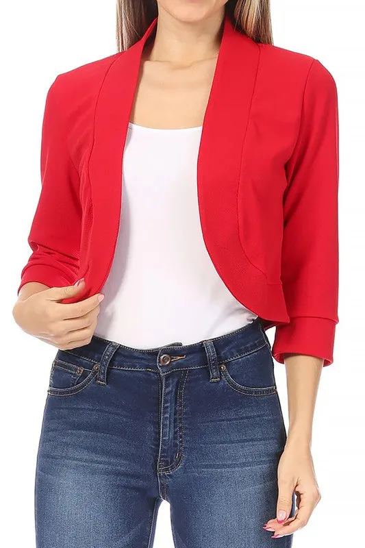 Solstice Cadence Cropped Blazer Solid, waist length, collarless blazer cardigan