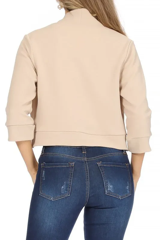 Solstice Cadence Cropped Blazer Solid, waist length, collarless blazer cardigan