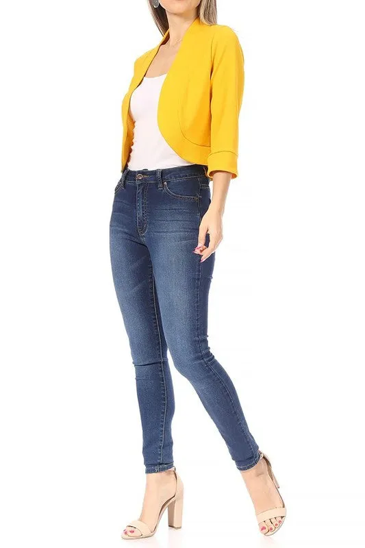 Solstice Cadence Cropped Blazer Solid, waist length, collarless blazer cardigan