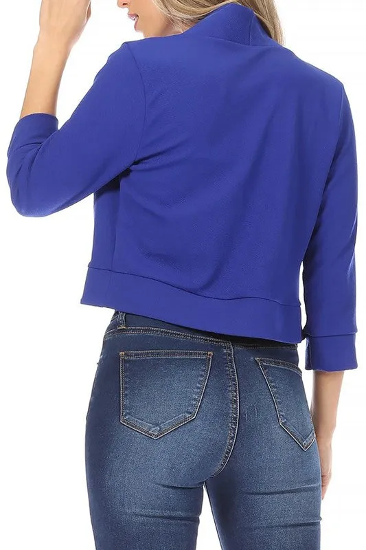 Solstice Cadence Cropped Blazer Solid, waist length, collarless blazer cardigan