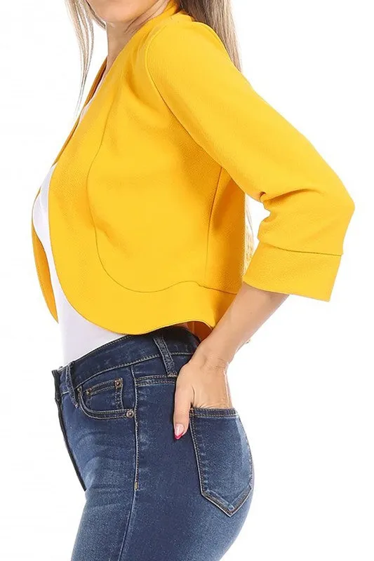 Solstice Cadence Cropped Blazer Solid, waist length, collarless blazer cardigan