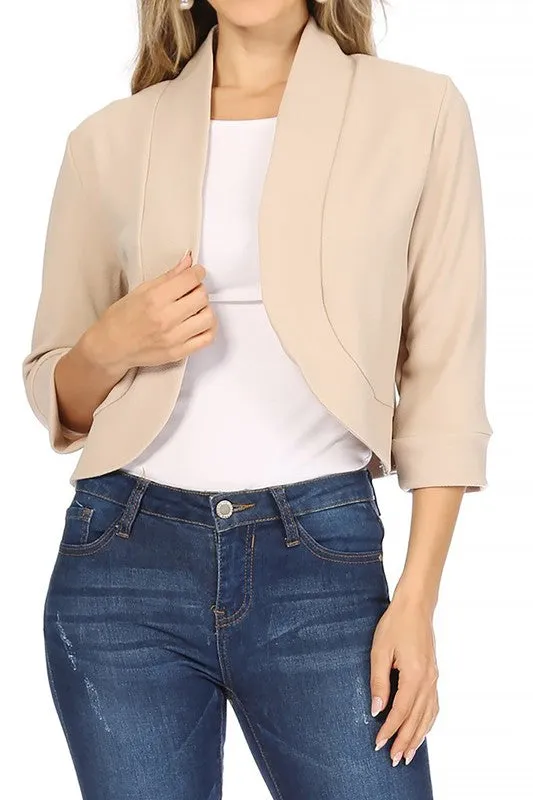 Solstice Cadence Cropped Blazer Solid, waist length, collarless blazer cardigan