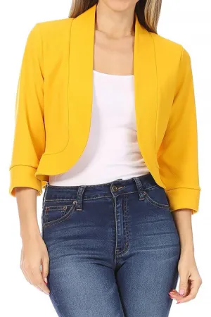 Solstice Cadence Cropped Blazer Solid, waist length, collarless blazer cardigan
