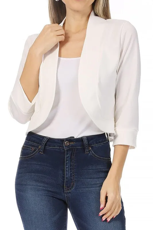 Solstice Cadence Cropped Blazer Solid, waist length, collarless blazer cardigan