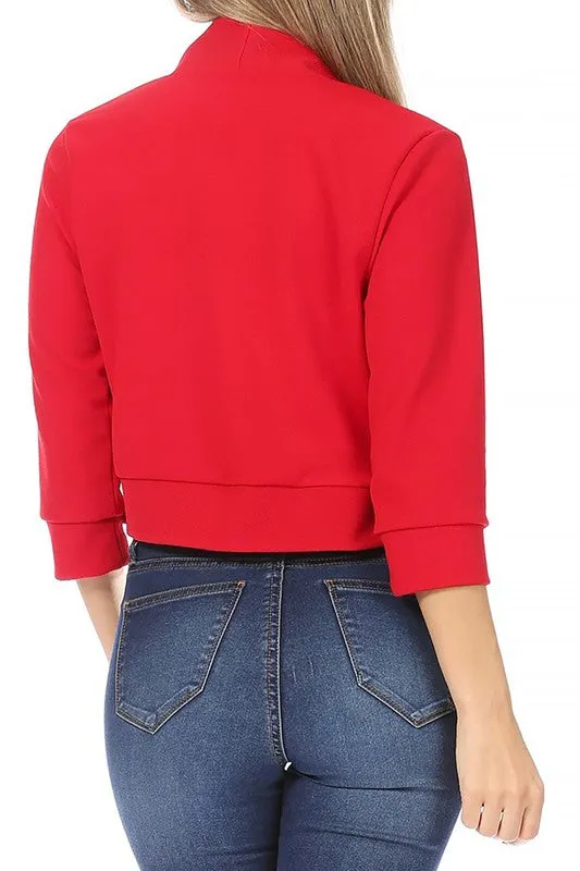 Solstice Cadence Cropped Blazer Solid, waist length, collarless blazer cardigan