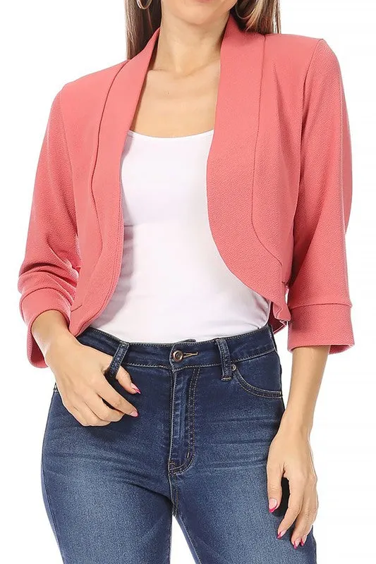 Solstice Cadence Cropped Blazer Solid, waist length, collarless blazer cardigan
