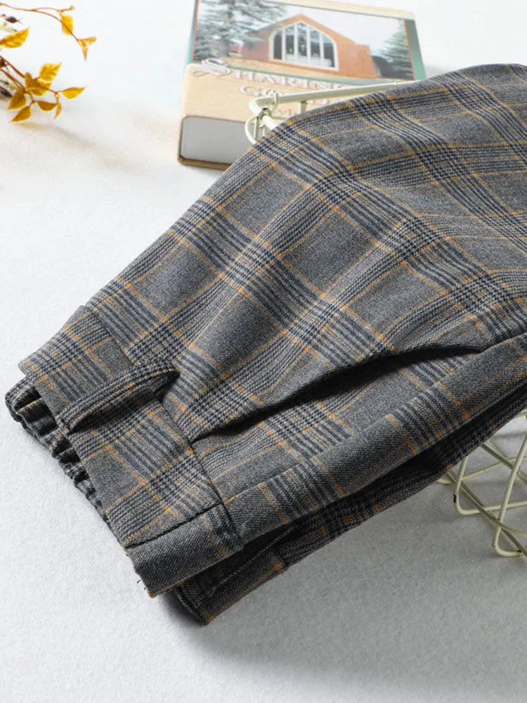 Straight  Plaid Split Formal Baggy Spodnie