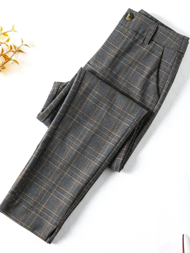 Straight  Plaid Split Formal Baggy Spodnie