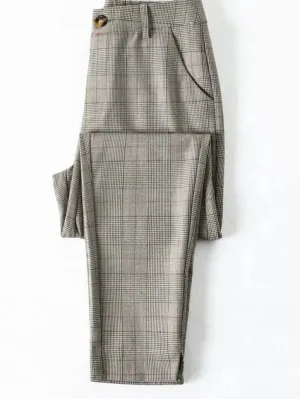 Straight  Plaid Split Formal Baggy Spodnie
