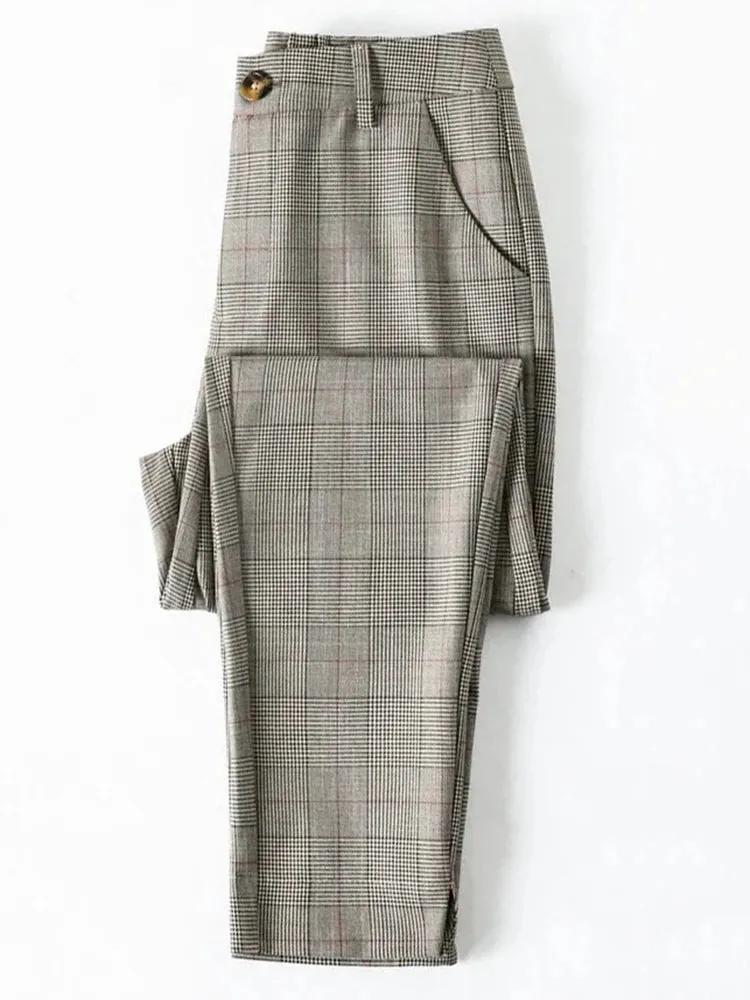 Straight  Plaid Split Formal Baggy Spodnie