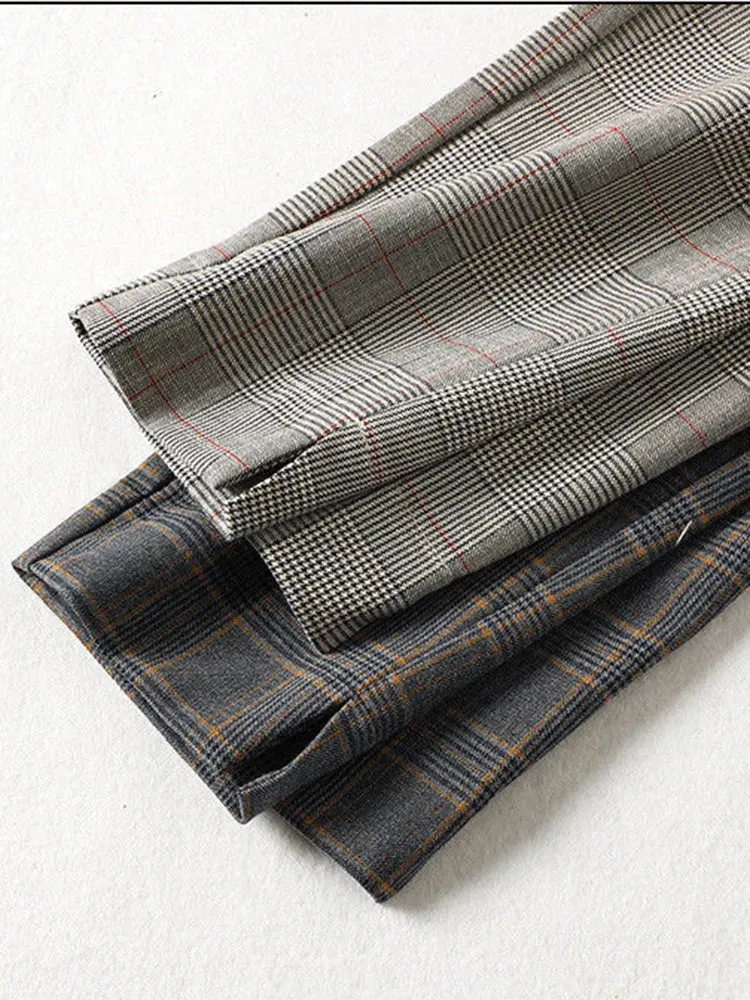 Straight  Plaid Split Formal Baggy Spodnie