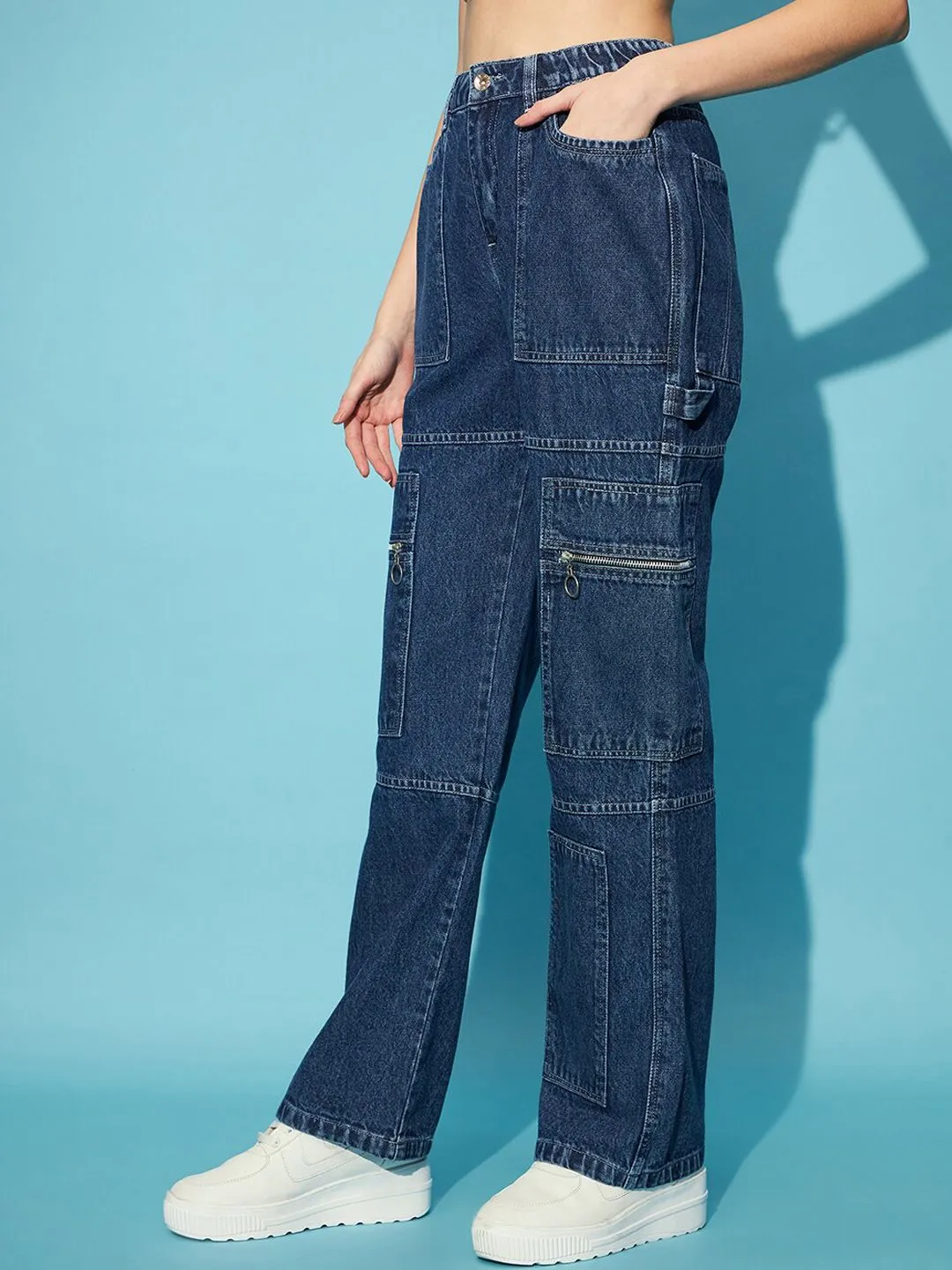 STREET 9 Women Blue Wide Leg High-Rise Clean Look Pure Cotton Jeans