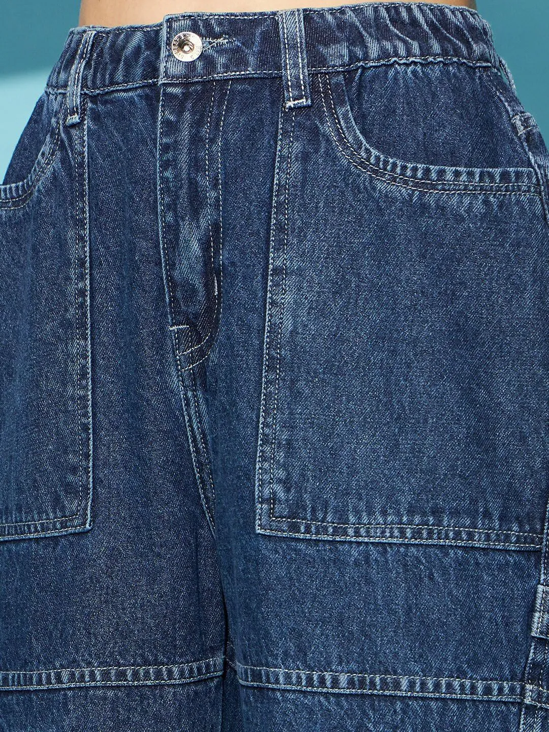 STREET 9 Women Blue Wide Leg High-Rise Clean Look Pure Cotton Jeans