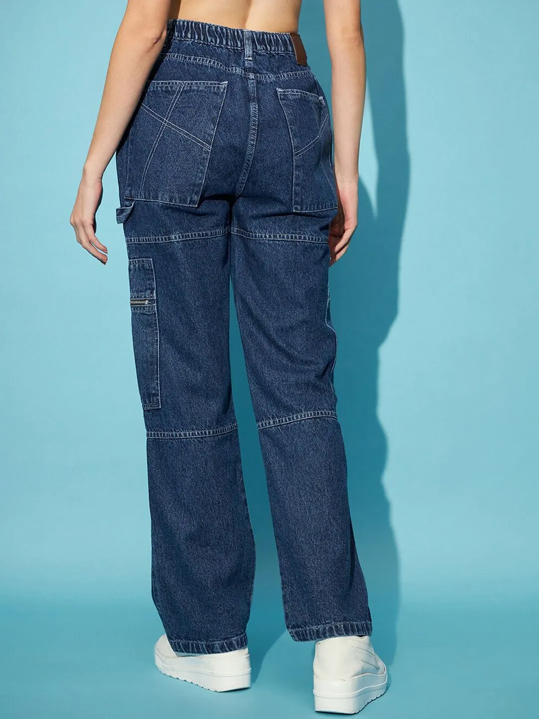 STREET 9 Women Blue Wide Leg High-Rise Clean Look Pure Cotton Jeans