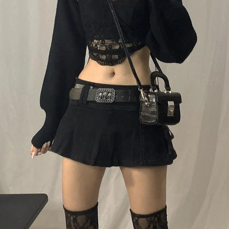 Street Hot Girl Denim Pleated Skirt