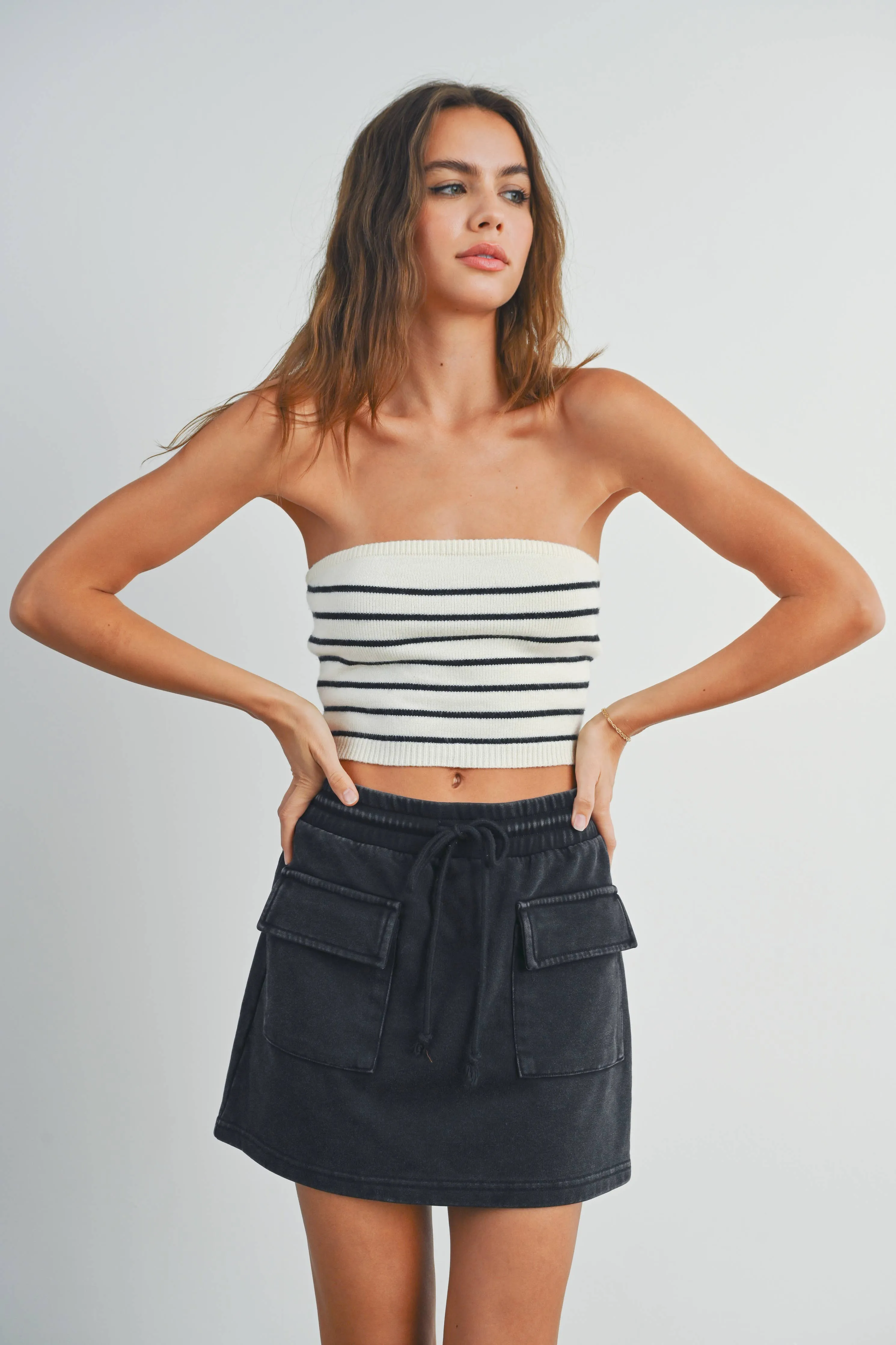 STRIPED TUBE TOP SWEATER