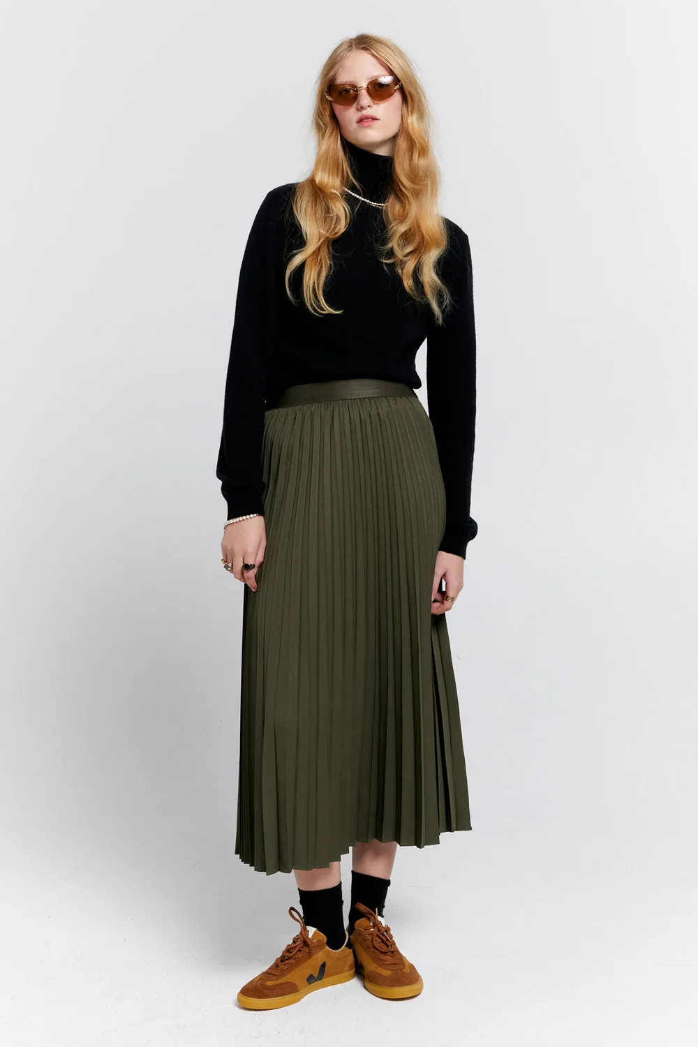 Sunray Pleated Skirt Olive Green