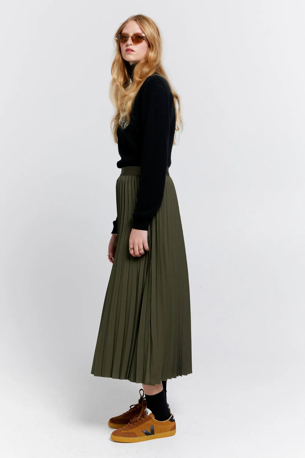 Sunray Pleated Skirt Olive Green