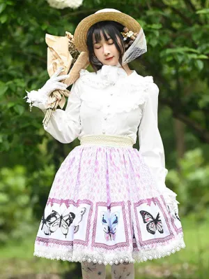 Sweet Lolita Overskirt Butterfly Floral Pattern Lavender Lace Lolita Skirts