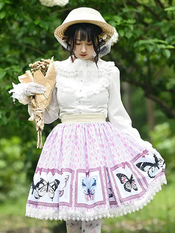 Sweet Lolita Overskirt Butterfly Floral Pattern Lavender Lace Lolita Skirts