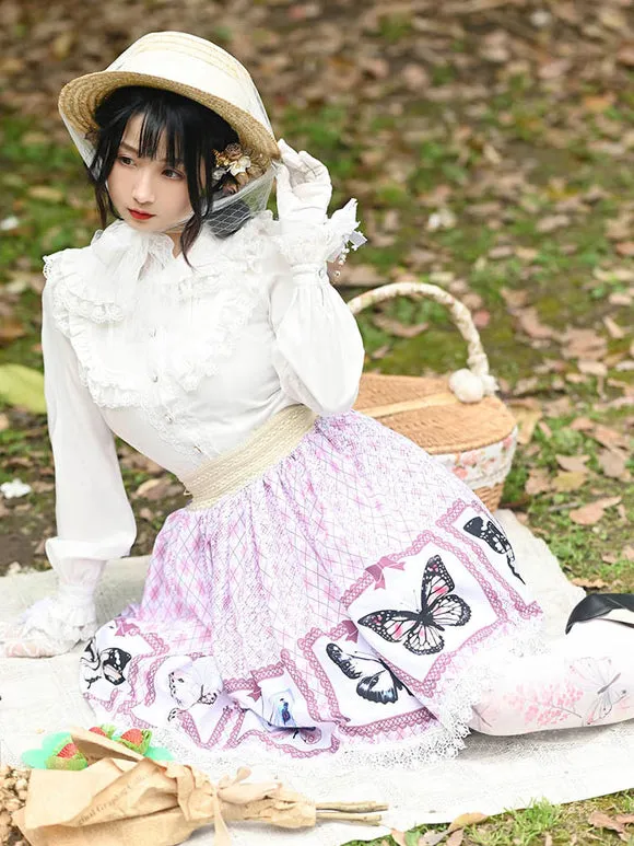Sweet Lolita Overskirt Butterfly Floral Pattern Lavender Lace Lolita Skirts