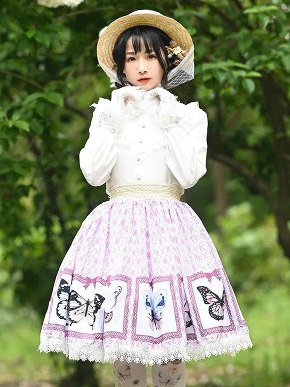 Sweet Lolita Overskirt Butterfly Floral Pattern Lavender Lace Lolita Skirts