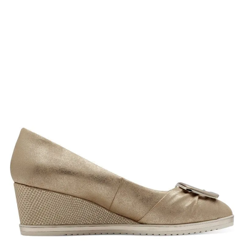 Tamaris Womens Gold Wedge Shoe 1-22323-44
