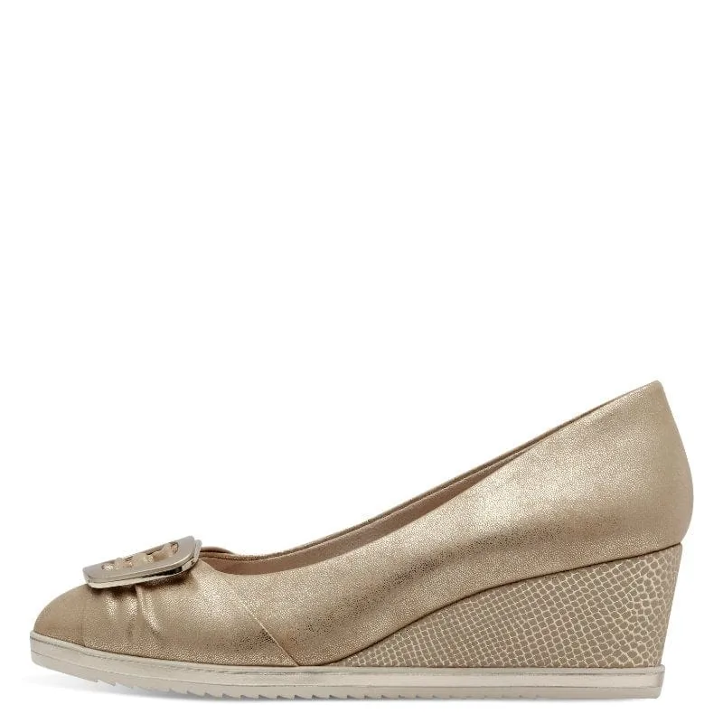 Tamaris Womens Gold Wedge Shoe 1-22323-44